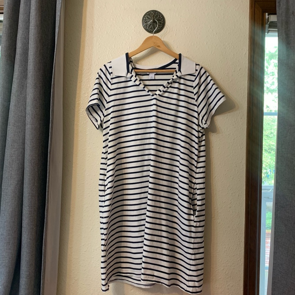 Liz Claiborne Navy and White Striped V-Neck Polo Dress - 0X
